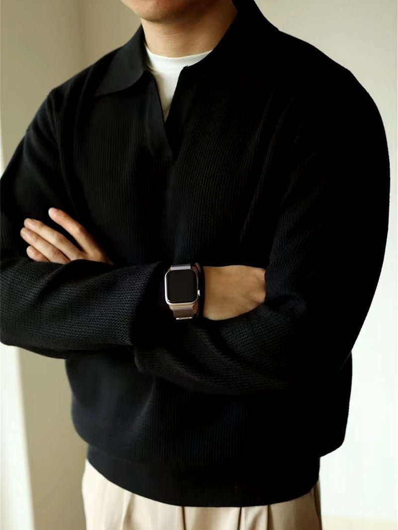 Casual Knitwear Mens Polo Shirt Knitted Long Sleeve Turn-Down Collar Sweater Men Leisure Solid Color Jumper Tops Men'S Sweaters Allinoneshop-24