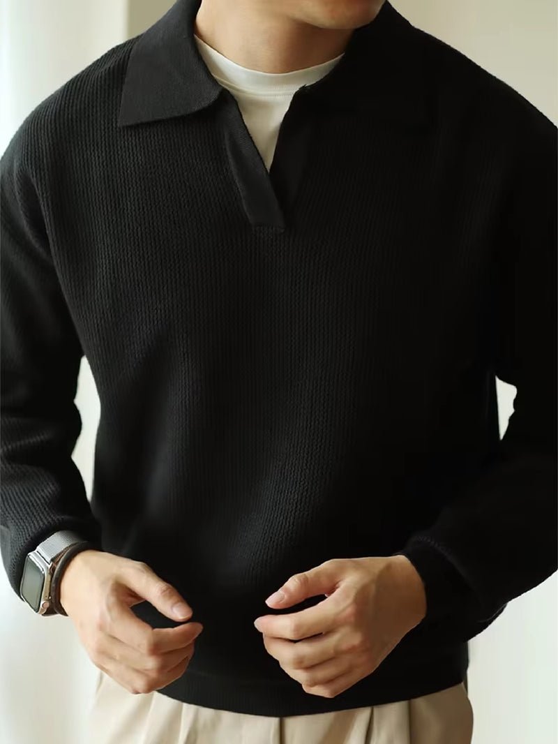 Casual Knitwear Mens Polo Shirt Knitted Long Sleeve Turn-Down Collar Sweater Men Leisure Solid Color Jumper Tops Men'S Sweaters Allinoneshop-24