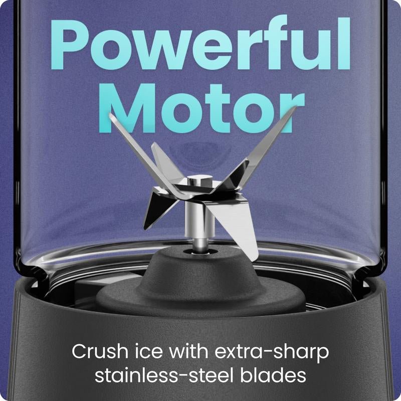 Chefman Cordless Portable Blender 16 Oz Rechargeable with Stainless-Steel Blades - USB-C Charging, LED Indicators, Sipping Lid & Carrying Strap Allinoneshop-24