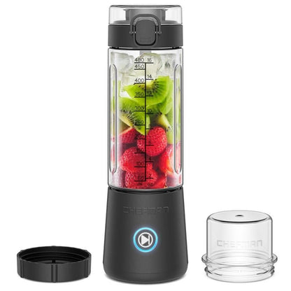 Chefman Cordless Portable Blender 16 Oz Rechargeable with Stainless-Steel Blades - USB-C Charging, LED Indicators, Sipping Lid & Carrying Strap Allinoneshop-24