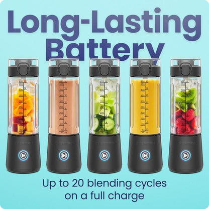 Chefman Cordless Portable Blender 16 Oz Rechargeable with Stainless-Steel Blades - USB-C Charging, LED Indicators, Sipping Lid & Carrying Strap Allinoneshop-24