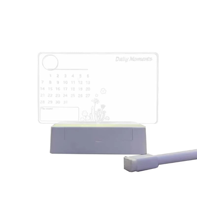 Clear Acrylic Desk Calendar Planner LED Night Light with Stand Erasable Marker Office Calendar Planner Allinoneshop-24
