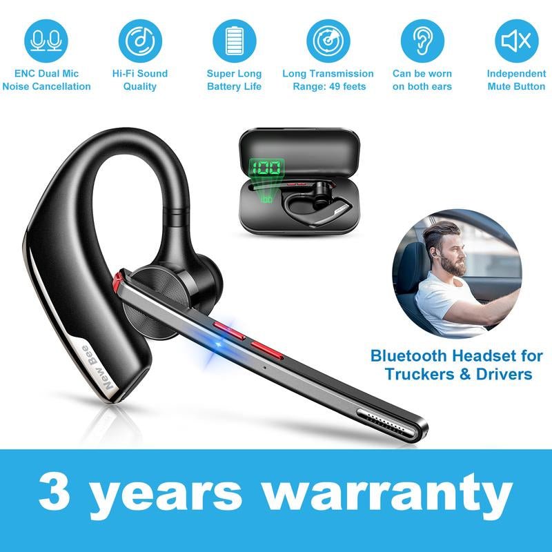 Dad’S New Favorite! New Bee Bluetooth Earpiece V5.2Headset 24Hrs Talktime CVC8.0 Dual Mic Noise Cancelling for Iphone/Android/Driver/Business/Office Allinoneshop-24