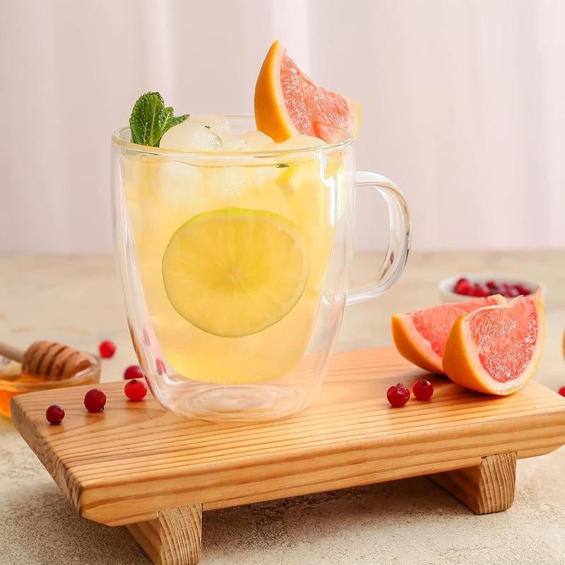 Double Wall Glass Mug - 12Oz Coffee/Tea or Hot/Cold Drinkware - 2 Mugs Set Beverage Tumblers Cup Lightweight Borosilicate Thick Allinoneshop-24