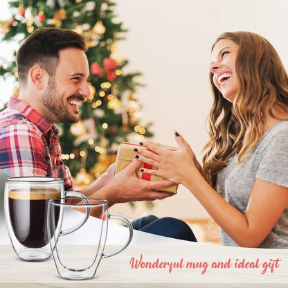 Double Wall Glass Mug - 12Oz Coffee/Tea or Hot/Cold Drinkware - 2 Mugs Set Beverage Tumblers Cup Lightweight Borosilicate Thick Allinoneshop-24