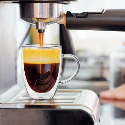 Double Wall Glass Mug - 12Oz Coffee/Tea or Hot/Cold Drinkware - 2 Mugs Set Beverage Tumblers Cup Lightweight Borosilicate Thick Allinoneshop-24