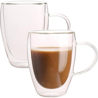 Double Wall Glass Mug - 12Oz Coffee/Tea or Hot/Cold Drinkware - 2 Mugs Set Beverage Tumblers Cup Lightweight Borosilicate Thick Allinoneshop-24