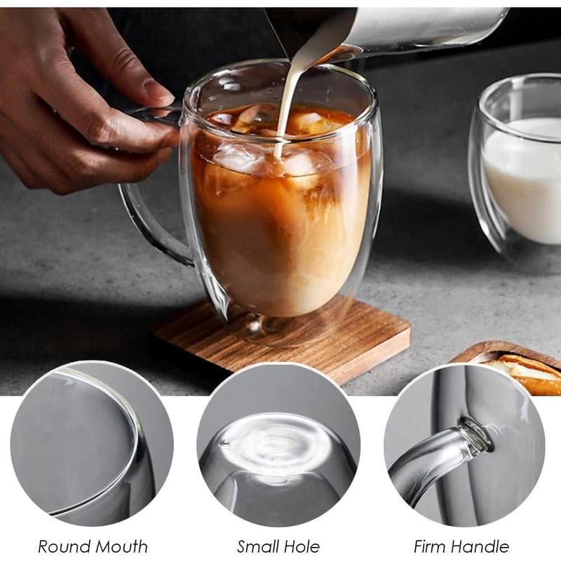 Double Wall Glass Mug - 12Oz Coffee/Tea or Hot/Cold Drinkware - 2 Mugs Set Beverage Tumblers Cup Lightweight Borosilicate Thick Allinoneshop-24