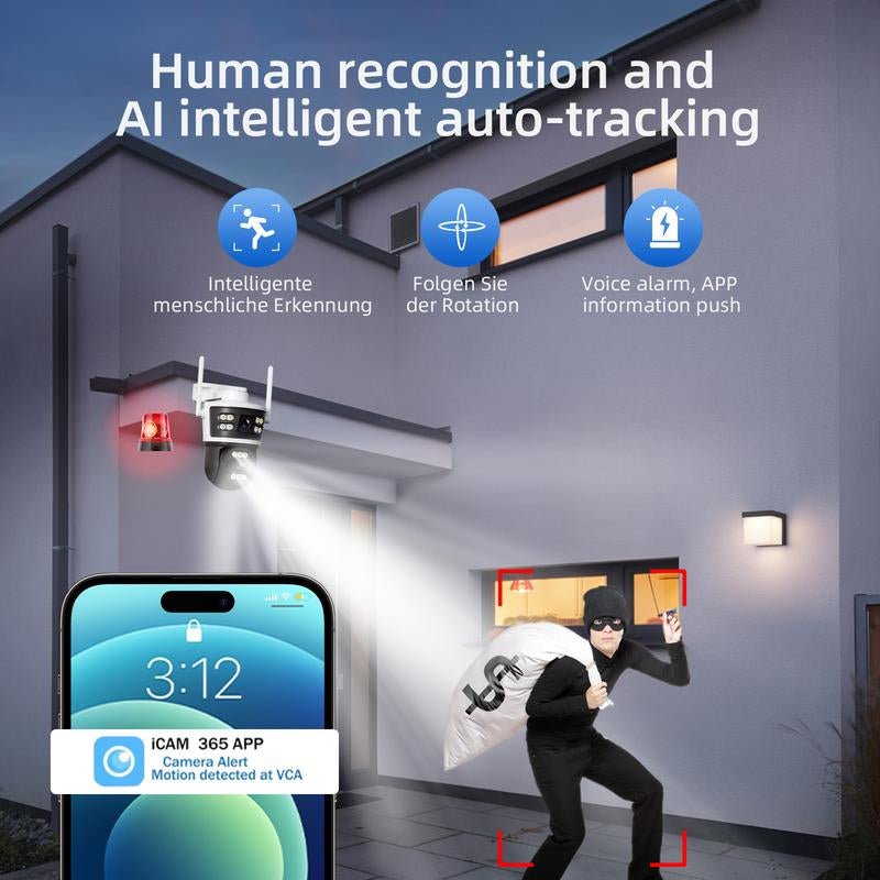 Dual Lens 10X Zoom Wireless Security Camera | Outdoor CCTV System with Color Night Vision | AI Motion Tracking | IP66 Waterproof | No Monthly Fee Homesecurity2.4G/ Wifi Indoor Light Allinoneshop-24