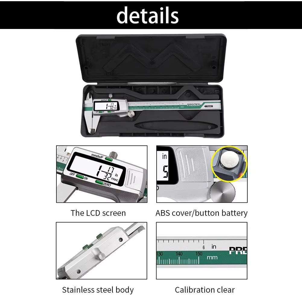 ET50 150Mm Digital Caliper Stainless Steel Fraction / MM / Inch 0.01Mm High Precision for Mechanical Components Measure Allinoneshop-24