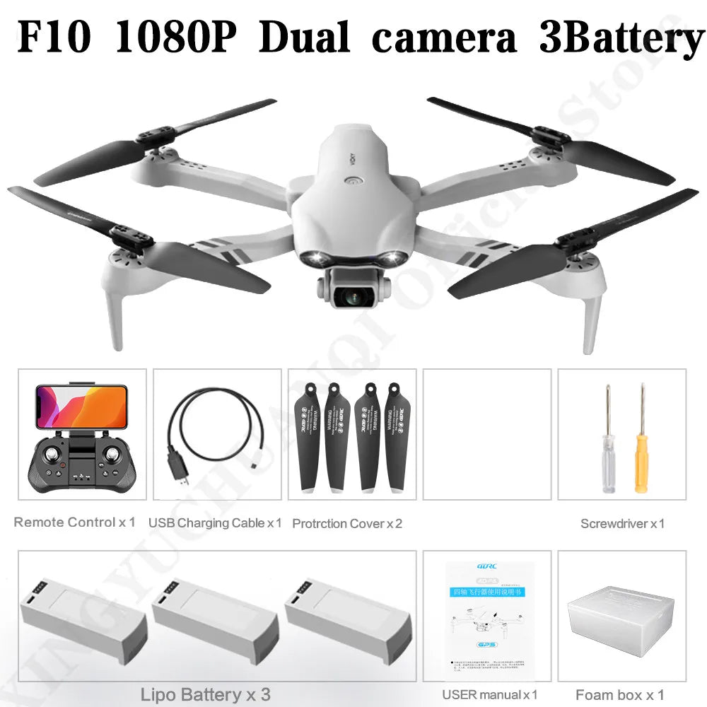 F10 Drone 4K HD Dual Camera GPS Wifi FPV Portable Foldable Quadcopter Helicopter RC Drone Toys with Camera Allinoneshop-24