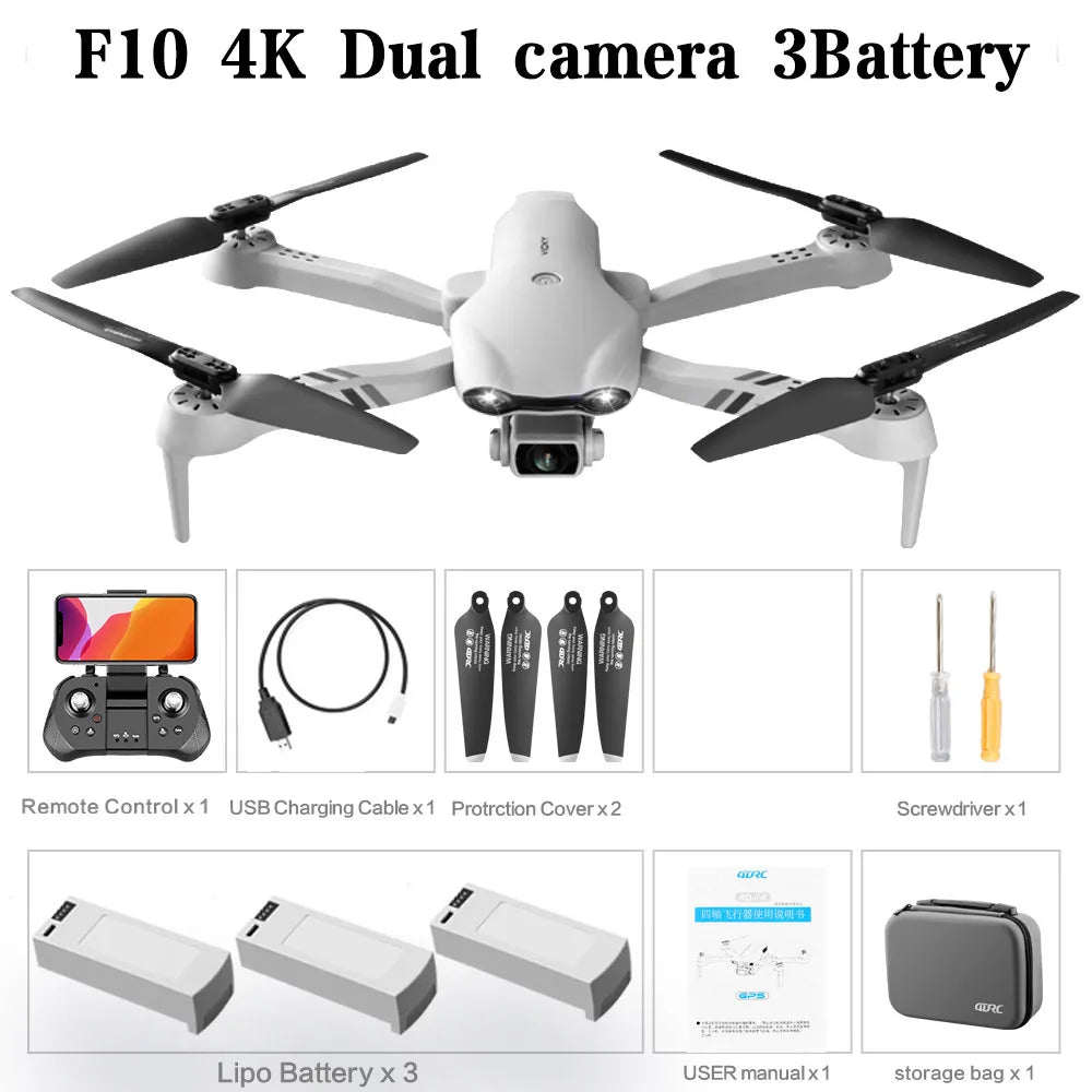 F10 Drone 4K HD Dual Camera GPS Wifi FPV Portable Foldable Quadcopter Helicopter RC Drone Toys with Camera Allinoneshop-24