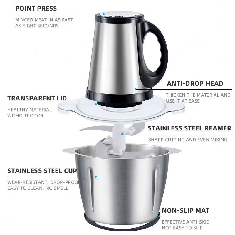 Factory Wholesale Kitchen Home Vegetable Meat Chopper Food Processor Stainless Steel 2L 3L 5L Mincer Electric Meat Grinders Allinoneshop-24