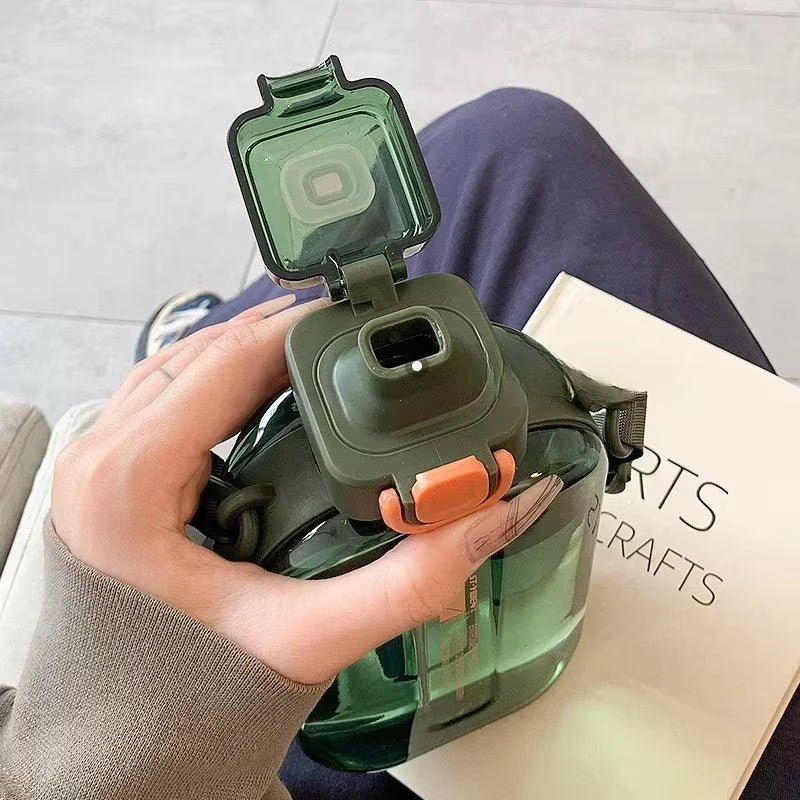 Flat Square Transparent Water Bottle Portable Travel Canteen with Adjustable Strap Elegant Slim Bottle for Sport Camping Allinoneshop-24