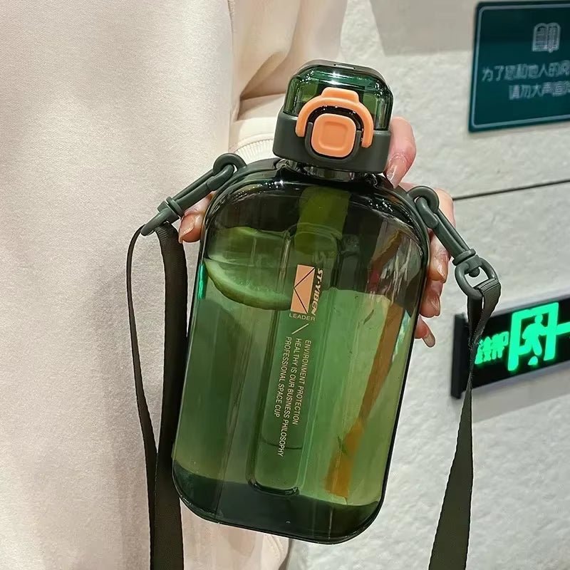 Flat Square Transparent Water Bottle Portable Travel Canteen with Adjustable Strap Elegant Slim Bottle for Sport Camping Allinoneshop-24