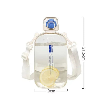 Flat Square Transparent Water Bottle Portable Travel Canteen with Adjustable Strap Elegant Slim Bottle for Sport Camping Allinoneshop-24