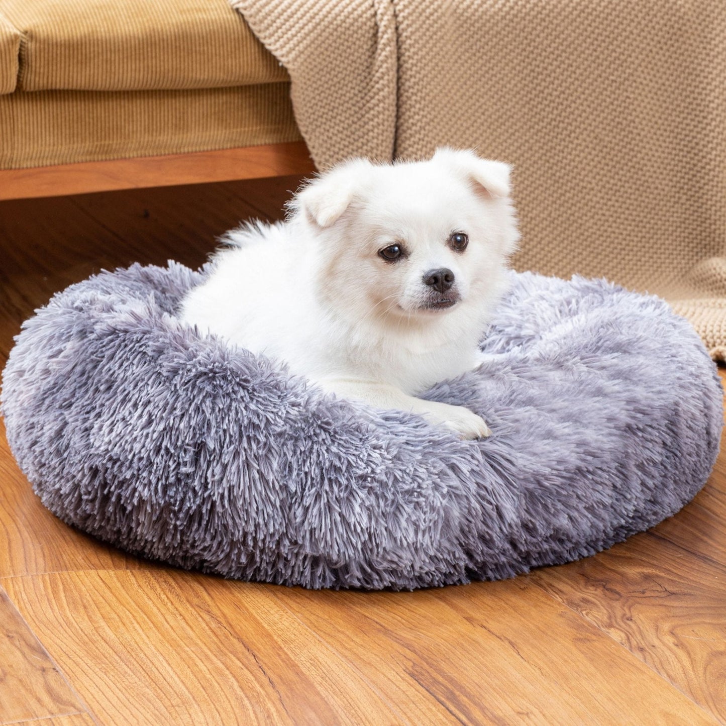 Fluffy Donut Dog Bed Warm Soft Long Plush Pet Cushion Dog House Cat Bed Washable Pet Sofa Mat Calming Samll Large Dog Beds Allinoneshop-24