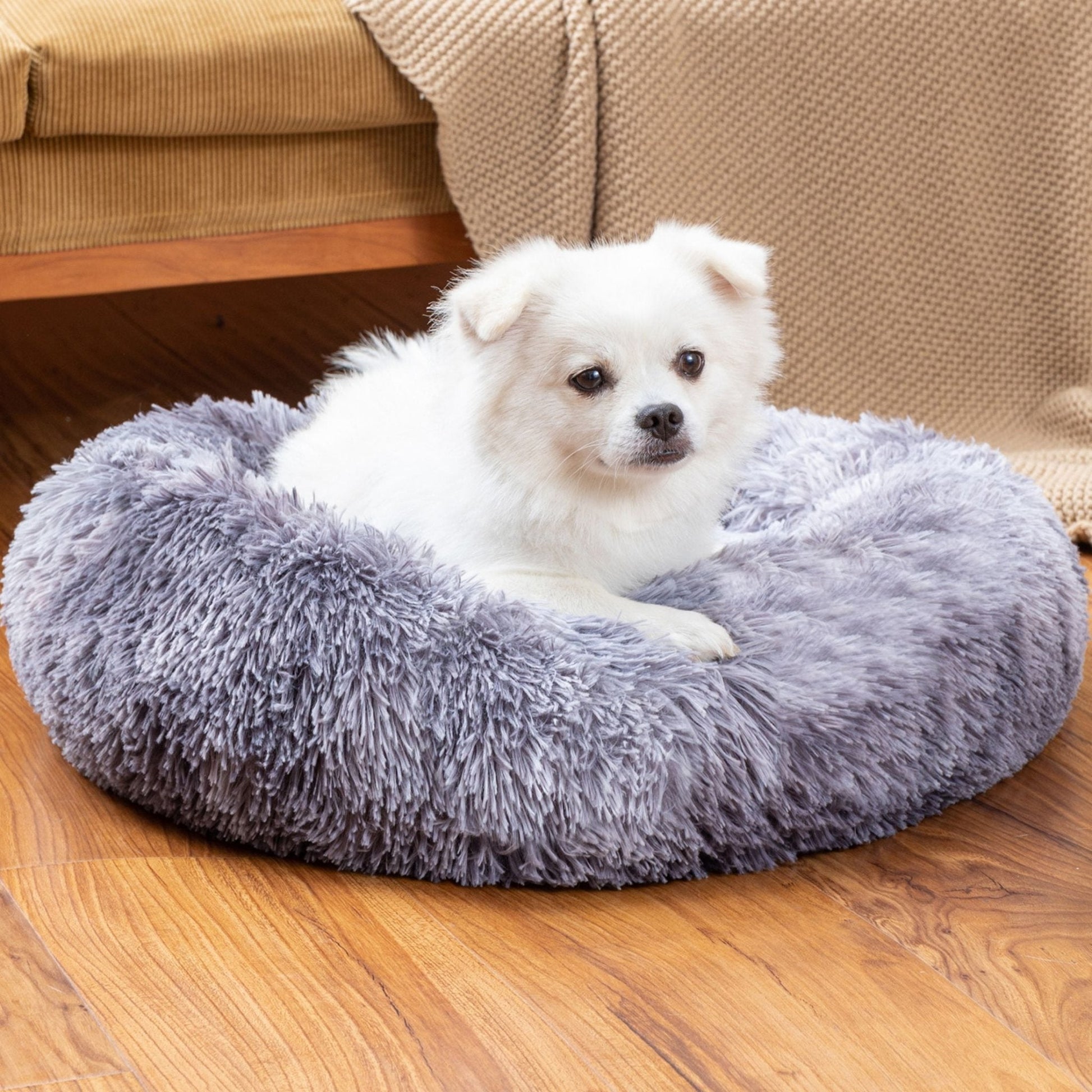 Fluffy Donut Dog Bed Warm Soft Long Plush Pet Cushion Dog House Cat Bed Washable Pet Sofa Mat Calming Samll Large Dog Beds Allinoneshop-24