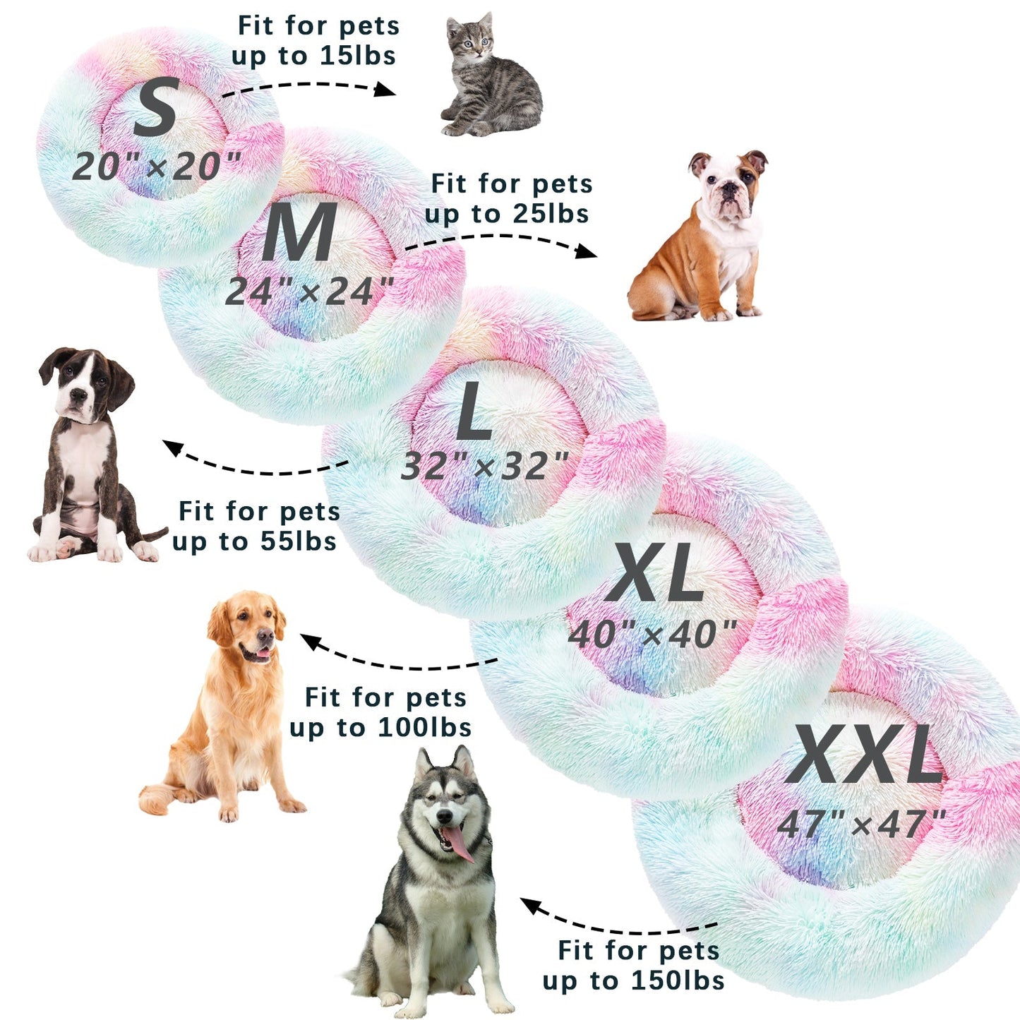 Fluffy Donut Dog Bed Warm Soft Long Plush Pet Cushion Dog House Cat Bed Washable Pet Sofa Mat Calming Samll Large Dog Beds Allinoneshop-24