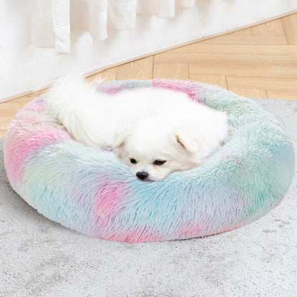 Fluffy Donut Dog Bed Warm Soft Long Plush Pet Cushion Dog House Cat Bed Washable Pet Sofa Mat Calming Samll Large Dog Beds Allinoneshop-24