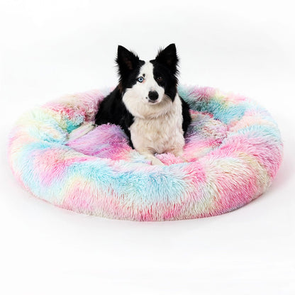 Fluffy Donut Dog Bed Warm Soft Long Plush Pet Cushion Dog House Cat Bed Washable Pet Sofa Mat Calming Samll Large Dog Beds Allinoneshop-24