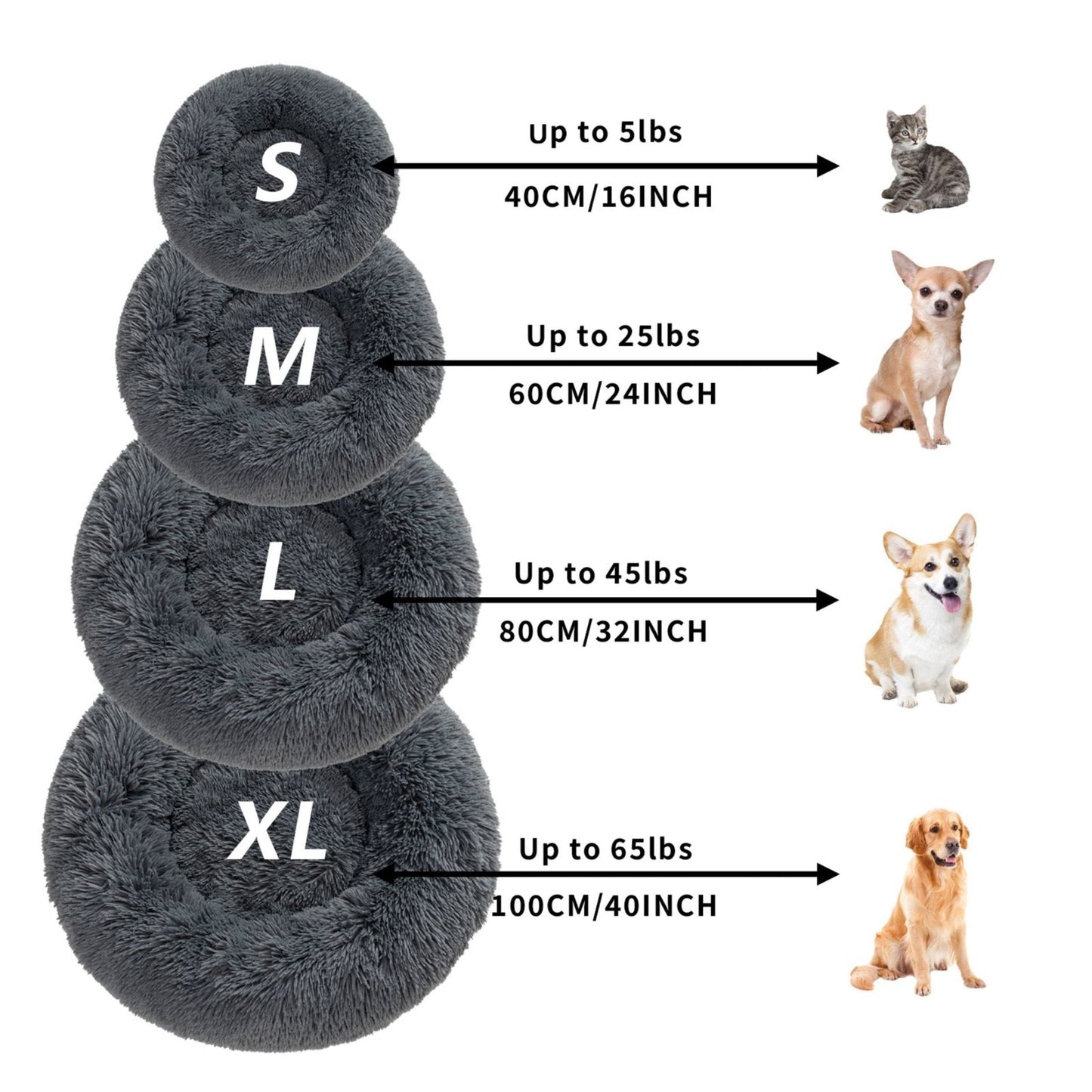 Fluffy Donut Dog Bed Warm Soft Long Plush Pet Cushion Dog House Cat Bed Washable Pet Sofa Mat Calming Samll Large Dog Beds Allinoneshop-24