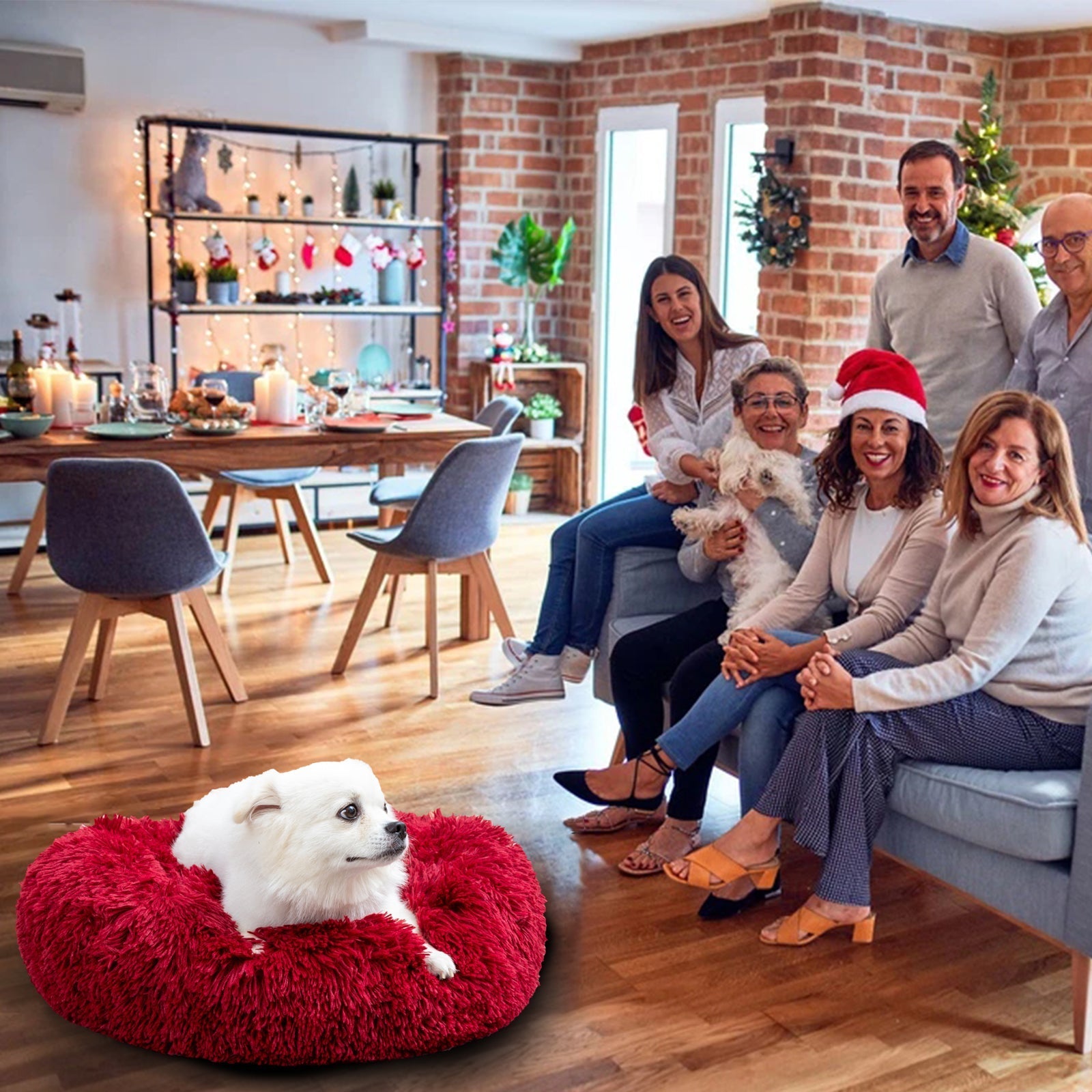 Fluffy Donut Dog Bed Warm Soft Long Plush Pet Cushion Dog House Cat Bed Washable Pet Sofa Mat Calming Samll Large Dog Beds Allinoneshop-24