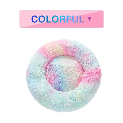Fluffy Donut Dog Bed Warm Soft Long Plush Pet Cushion Dog House Cat Bed Washable Pet Sofa Mat Calming Samll Large Dog Beds Allinoneshop-24