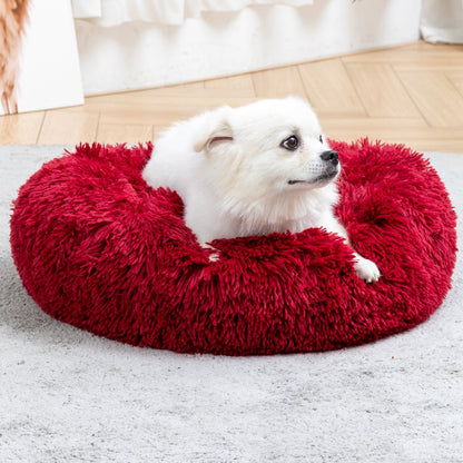 Fluffy Donut Dog Bed Warm Soft Long Plush Pet Cushion Dog House Cat Bed Washable Pet Sofa Mat Calming Samll Large Dog Beds Allinoneshop-24