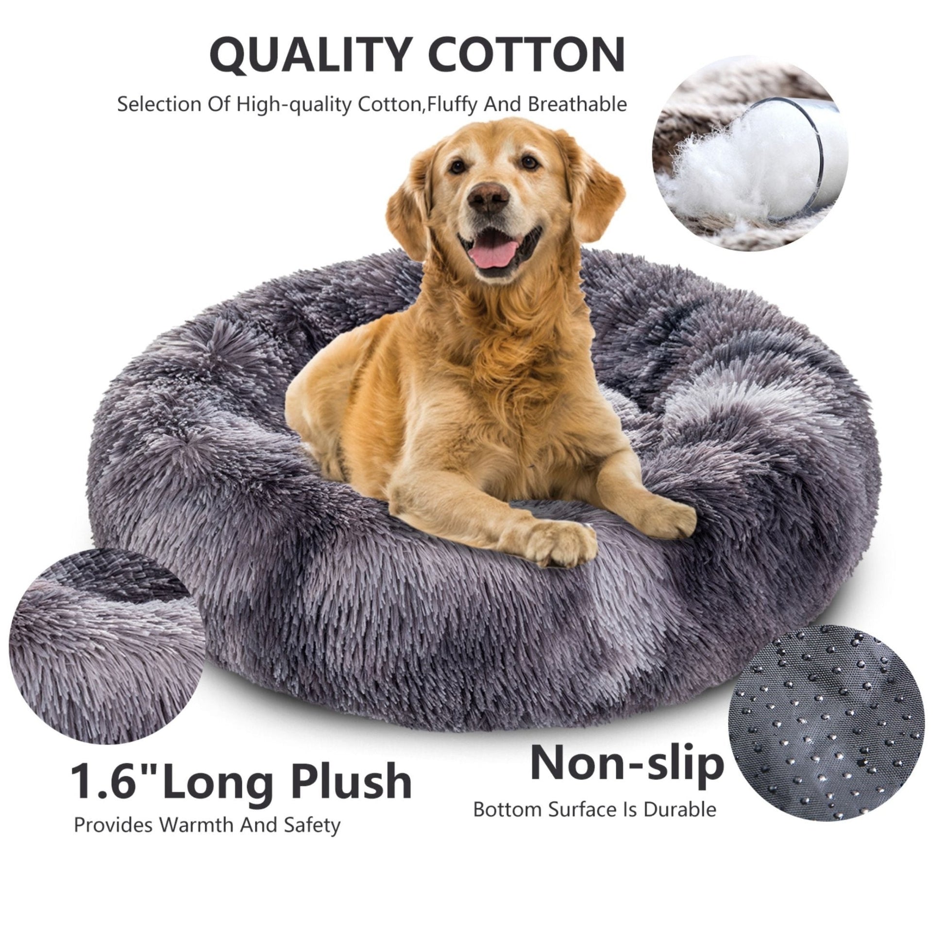 Fluffy Donut Dog Bed Warm Soft Long Plush Pet Cushion Dog House Cat Bed Washable Pet Sofa Mat Calming Samll Large Dog Beds Allinoneshop-24
