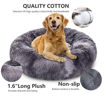 Fluffy Donut Dog Bed Warm Soft Long Plush Pet Cushion Dog House Cat Bed Washable Pet Sofa Mat Calming Samll Large Dog Beds Allinoneshop-24