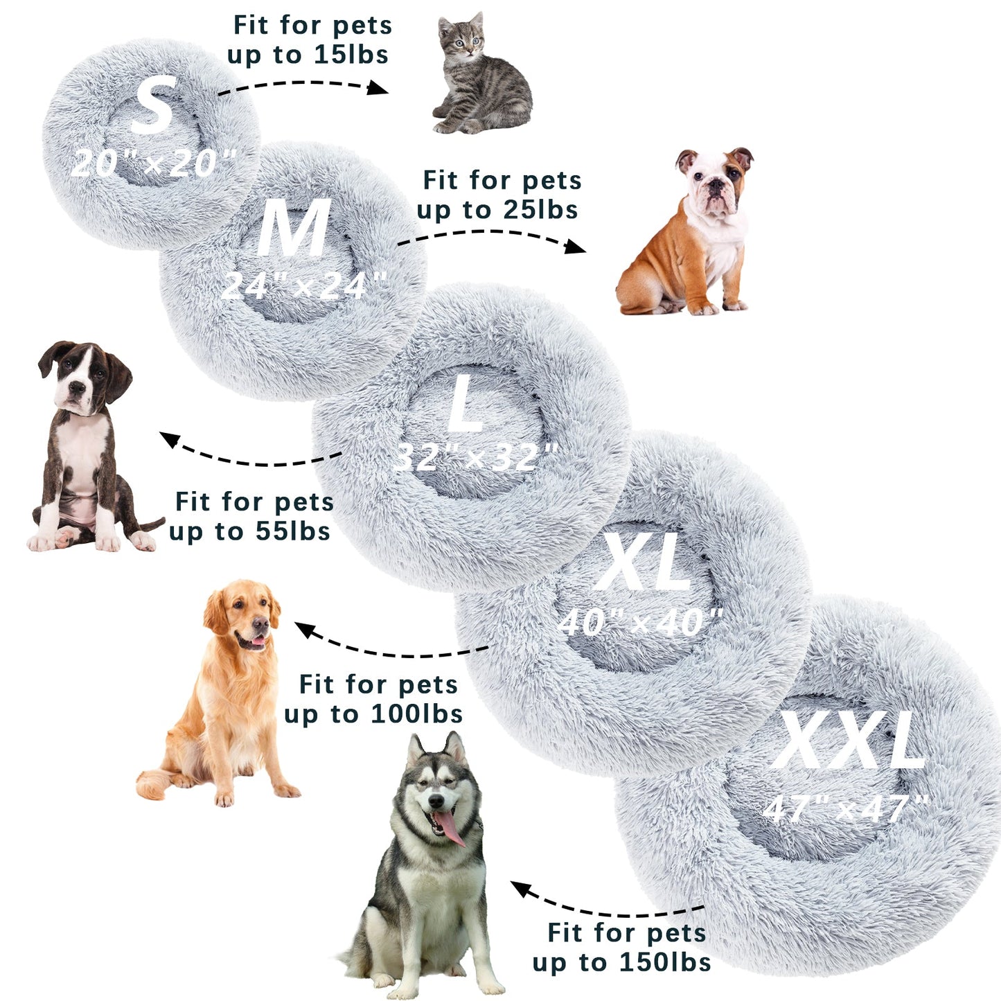 Fluffy Donut Dog Bed Warm Soft Long Plush Pet Cushion Dog House Cat Bed Washable Pet Sofa Mat Calming Samll Large Dog Beds Allinoneshop-24