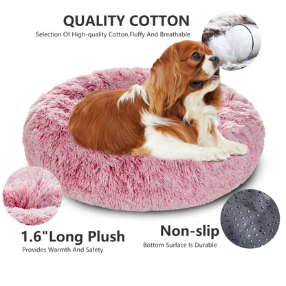 Fluffy Donut Dog Bed Warm Soft Long Plush Pet Cushion Dog House Cat Bed Washable Pet Sofa Mat Calming Samll Large Dog Beds Allinoneshop-24