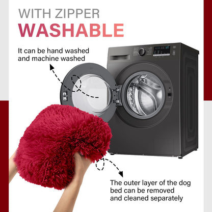 Fluffy Donut Dog Bed Warm Soft Long Plush Pet Cushion Dog House Cat Bed Washable Pet Sofa Mat Calming Samll Large Dog Beds Allinoneshop-24