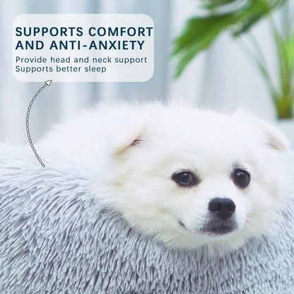 Fluffy Donut Dog Bed Warm Soft Long Plush Pet Cushion Dog House Cat Bed Washable Pet Sofa Mat Calming Samll Large Dog Beds Allinoneshop-24