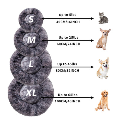 Fluffy Donut Dog Bed Warm Soft Long Plush Pet Cushion Dog House Cat Bed Washable Pet Sofa Mat Calming Samll Large Dog Beds Allinoneshop-24