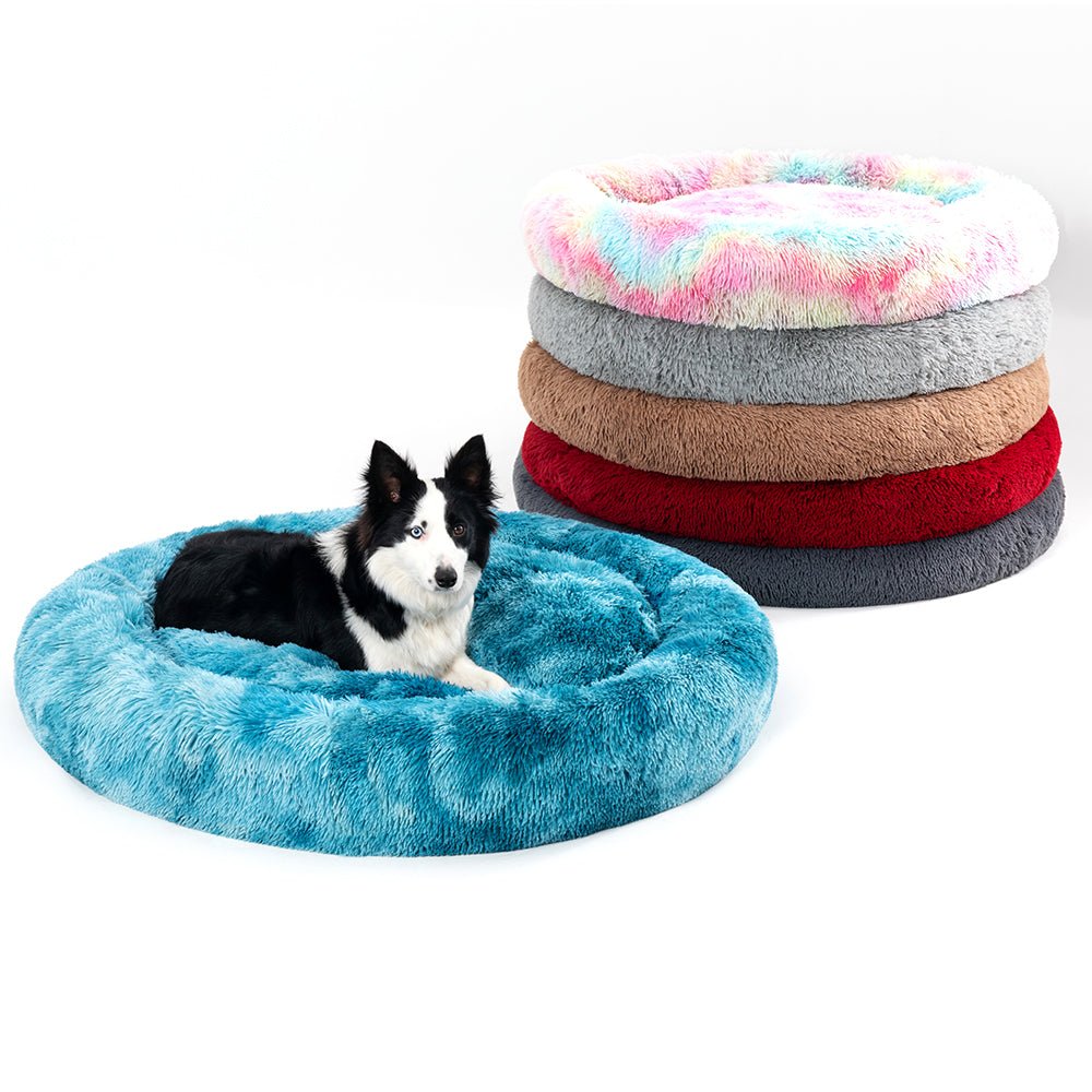 Fluffy Donut Dog Bed Warm Soft Long Plush Pet Cushion Dog House Cat Bed Washable Pet Sofa Mat Calming Samll Large Dog Beds Allinoneshop-24