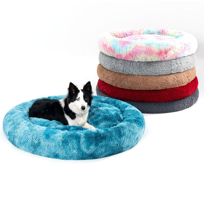 Fluffy Donut Dog Bed Warm Soft Long Plush Pet Cushion Dog House Cat Bed Washable Pet Sofa Mat Calming Samll Large Dog Beds Allinoneshop-24