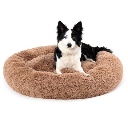 Fluffy Donut Dog Bed Warm Soft Long Plush Pet Cushion Dog House Cat Bed Washable Pet Sofa Mat Calming Samll Large Dog Beds Allinoneshop-24