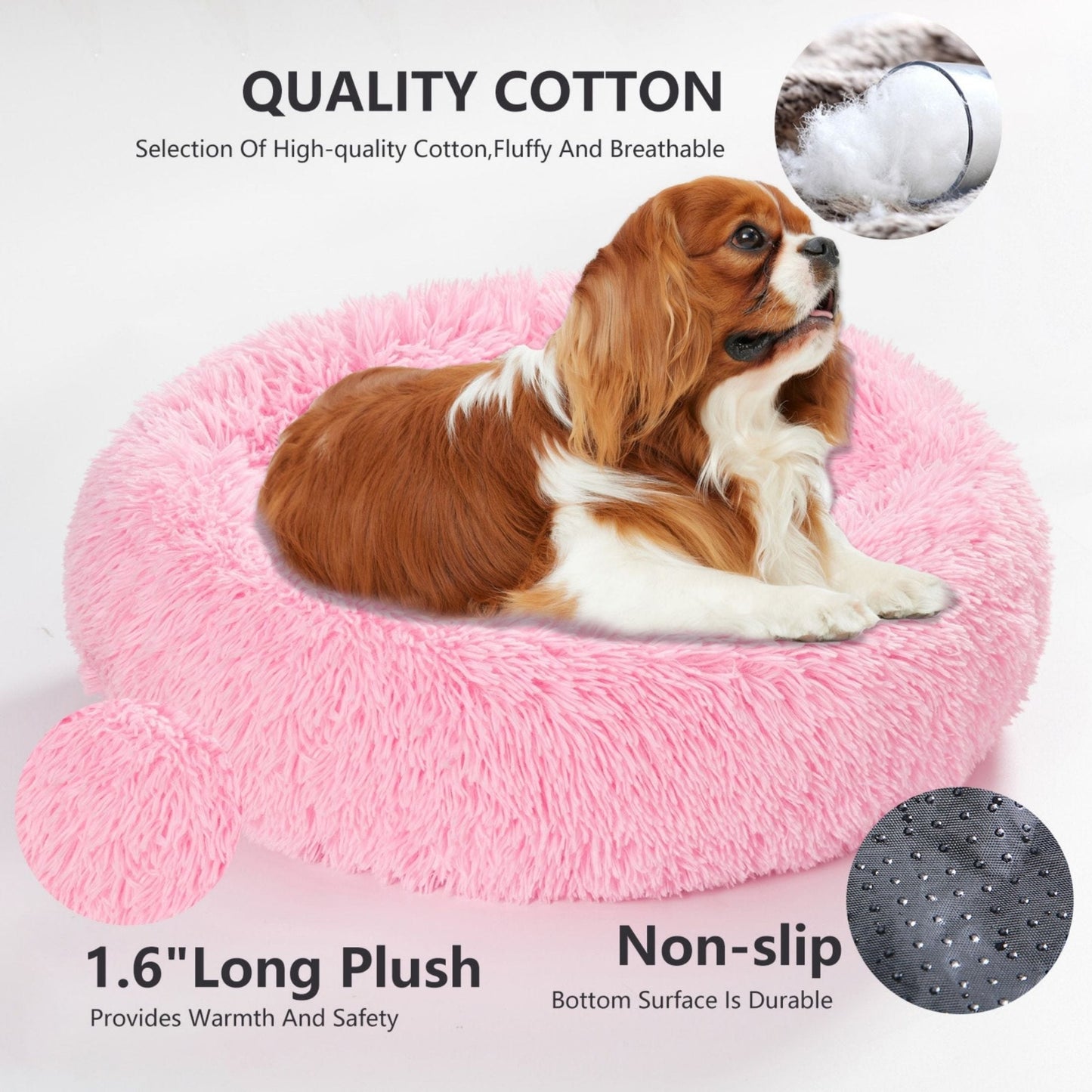 Fluffy Donut Dog Bed Warm Soft Long Plush Pet Cushion Dog House Cat Bed Washable Pet Sofa Mat Calming Samll Large Dog Beds Allinoneshop-24