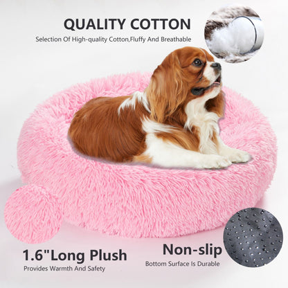 Fluffy Donut Dog Bed Warm Soft Long Plush Pet Cushion Dog House Cat Bed Washable Pet Sofa Mat Calming Samll Large Dog Beds Allinoneshop-24