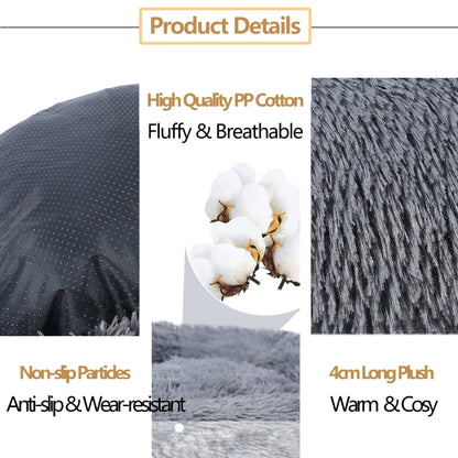 Fluffy Donut Dog Bed Warm Soft Long Plush Pet Cushion Dog House Cat Bed Washable Pet Sofa Mat Calming Samll Large Dog Beds Allinoneshop-24