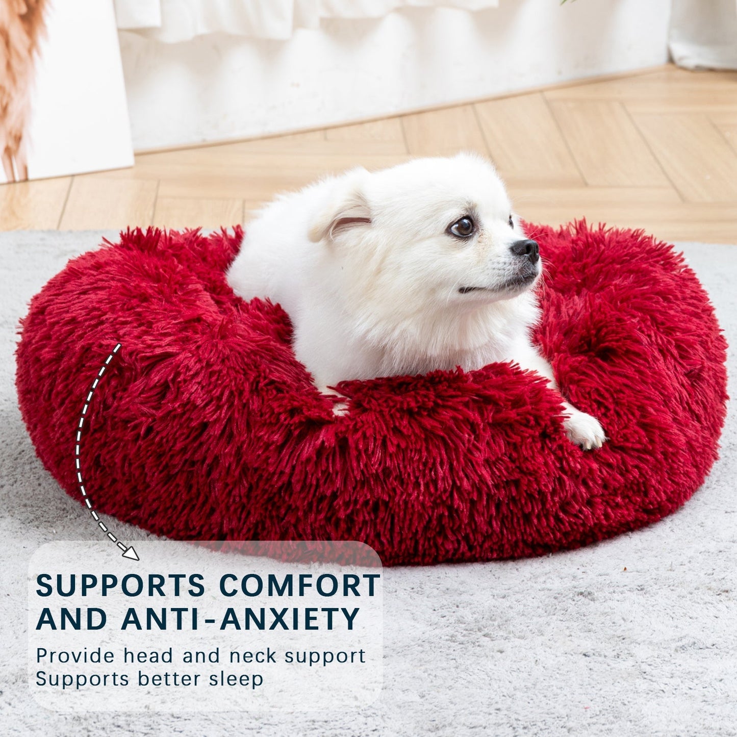 Fluffy Donut Dog Bed Warm Soft Long Plush Pet Cushion Dog House Cat Bed Washable Pet Sofa Mat Calming Samll Large Dog Beds Allinoneshop-24