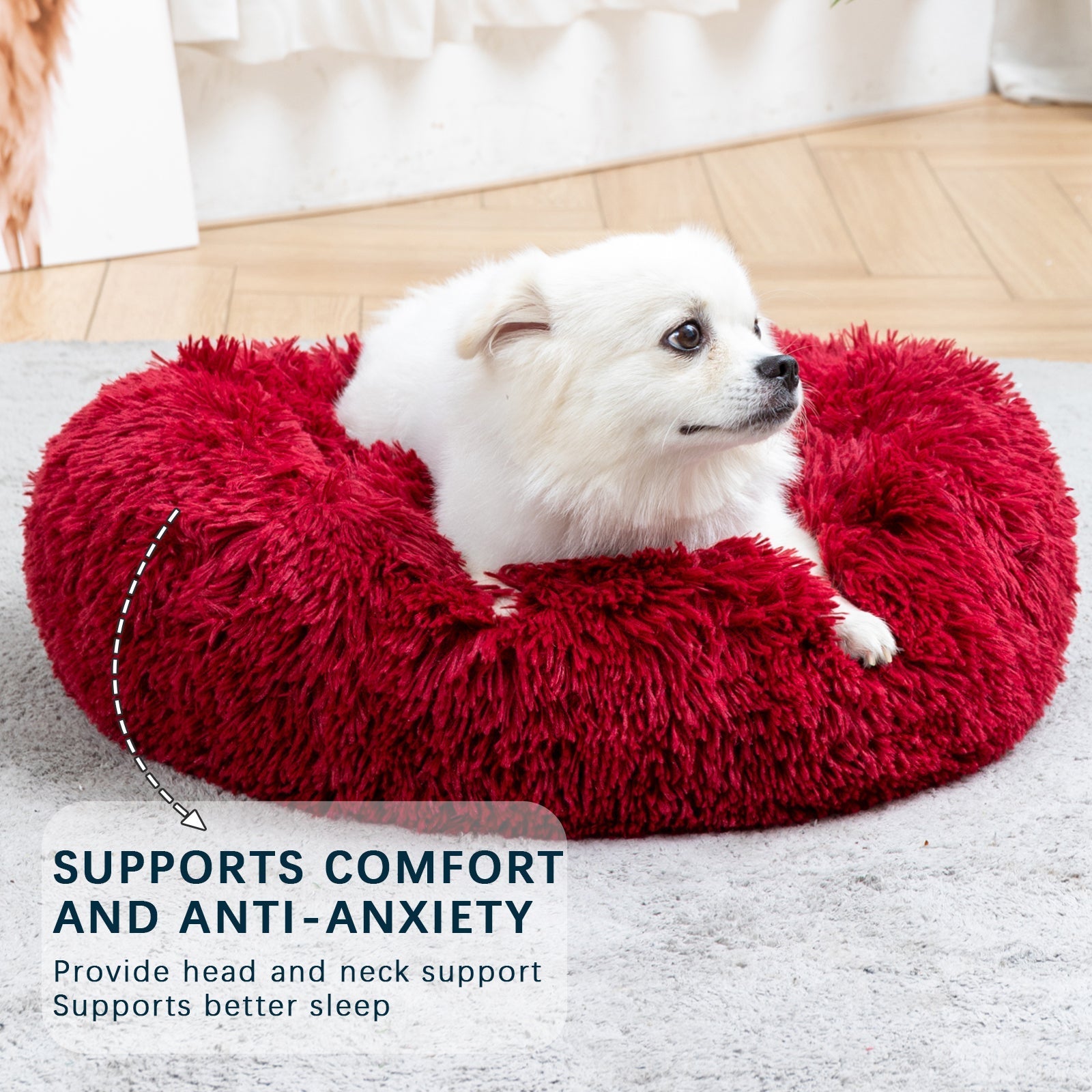 Fluffy Donut Dog Bed Warm Soft Long Plush Pet Cushion Dog House Cat Bed Washable Pet Sofa Mat Calming Samll Large Dog Beds Allinoneshop-24