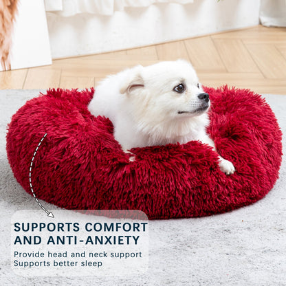 Fluffy Donut Dog Bed Warm Soft Long Plush Pet Cushion Dog House Cat Bed Washable Pet Sofa Mat Calming Samll Large Dog Beds Allinoneshop-24