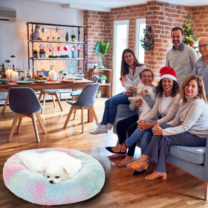 Fluffy Donut Dog Bed Warm Soft Long Plush Pet Cushion Dog House Cat Bed Washable Pet Sofa Mat Calming Samll Large Dog Beds Allinoneshop-24