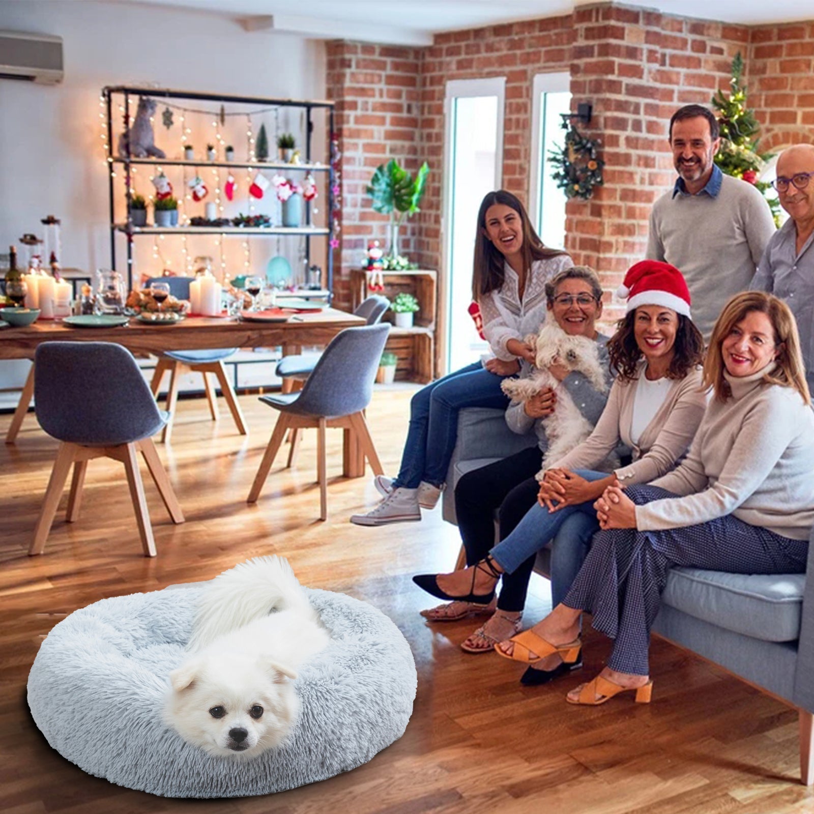 Fluffy Donut Dog Bed Warm Soft Long Plush Pet Cushion Dog House Cat Bed Washable Pet Sofa Mat Calming Samll Large Dog Beds Allinoneshop-24