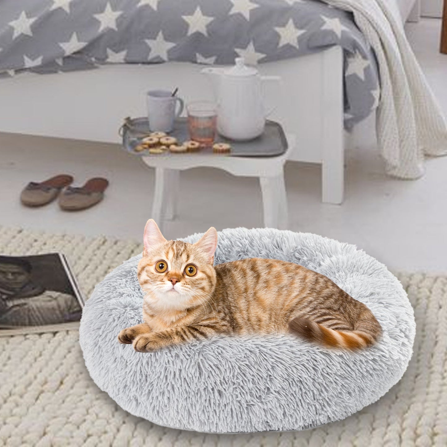 Fluffy Donut Dog Bed Warm Soft Long Plush Pet Cushion Dog House Cat Bed Washable Pet Sofa Mat Calming Samll Large Dog Beds Allinoneshop-24