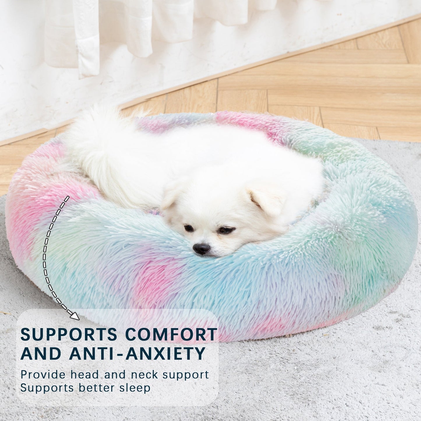 Fluffy Donut Dog Bed Warm Soft Long Plush Pet Cushion Dog House Cat Bed Washable Pet Sofa Mat Calming Samll Large Dog Beds Allinoneshop-24