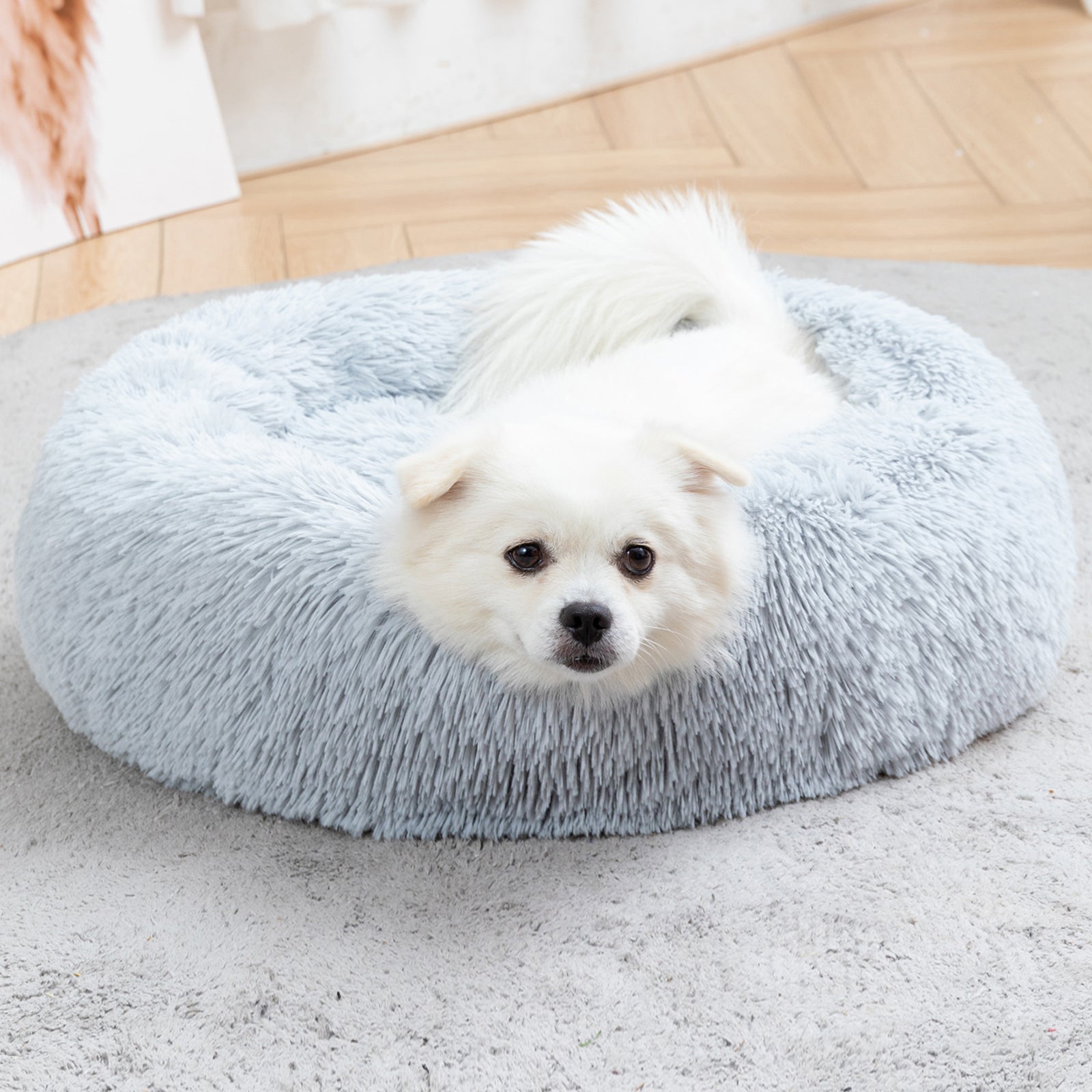 Fluffy Donut Dog Bed Warm Soft Long Plush Pet Cushion Dog House Cat Bed Washable Pet Sofa Mat Calming Samll Large Dog Beds Allinoneshop-24